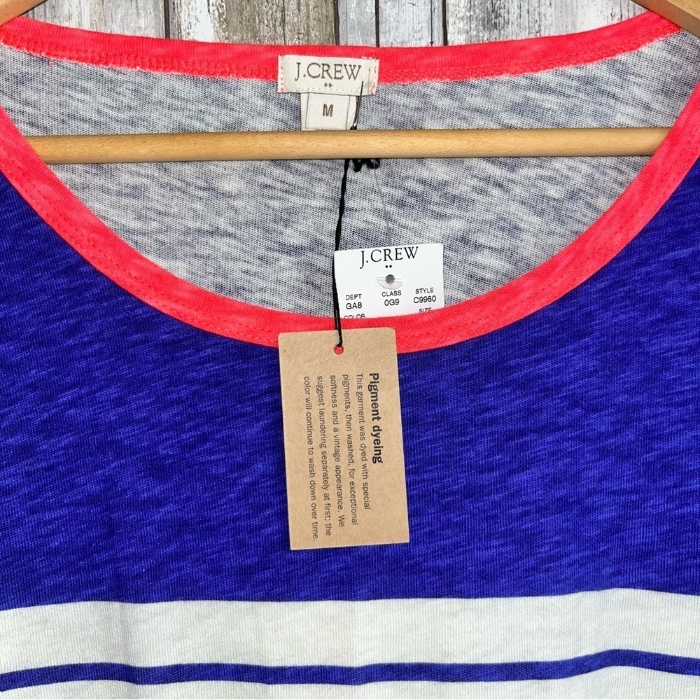 J.Crew Striped Long Sleeve Tee NWT Blue White Coral Knit Top M Casual Classic - Picture 4 of 4